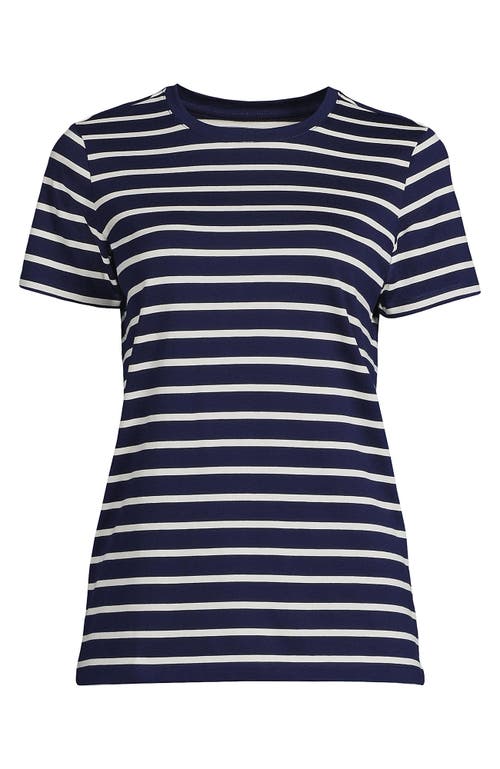 Shop Lands' End Plus Size Relaxed Supima Cotton Crew Neck T-shirt In Deep Sea Navy Breton Stripe