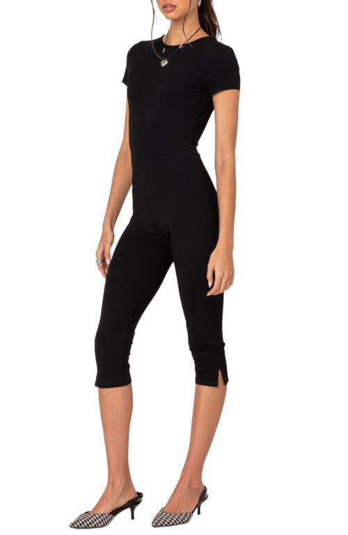 EDIKTED Capri Open Back Crop Jumpsuit Black at Nordstrom,