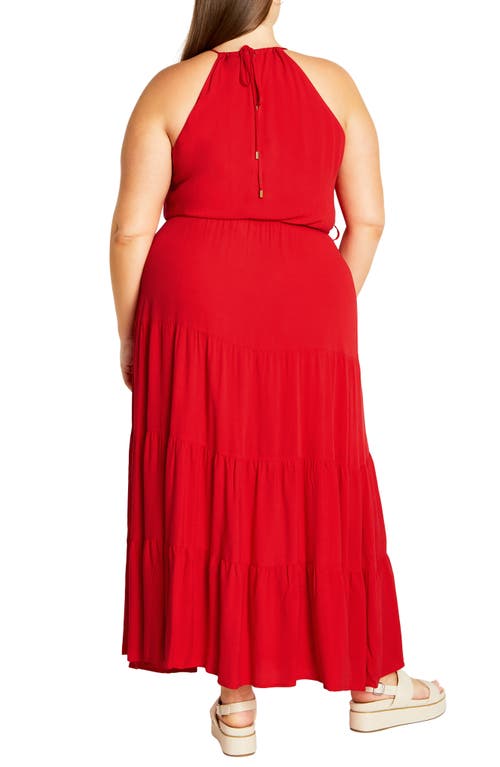 City Chic Stacey Keyhole Tiered Maxi Dress In Crimson