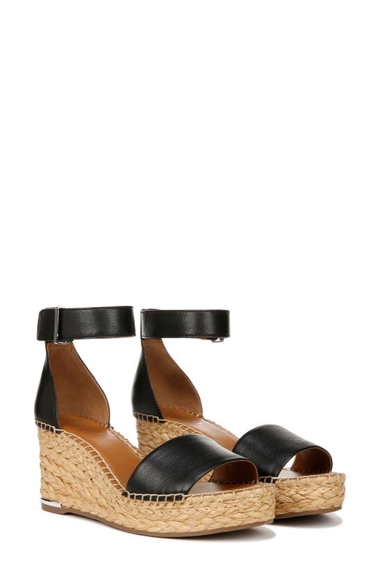 Shop Franco Sarto Clemens Ankle Strap Platform Wedge Sandal In Black Raffia