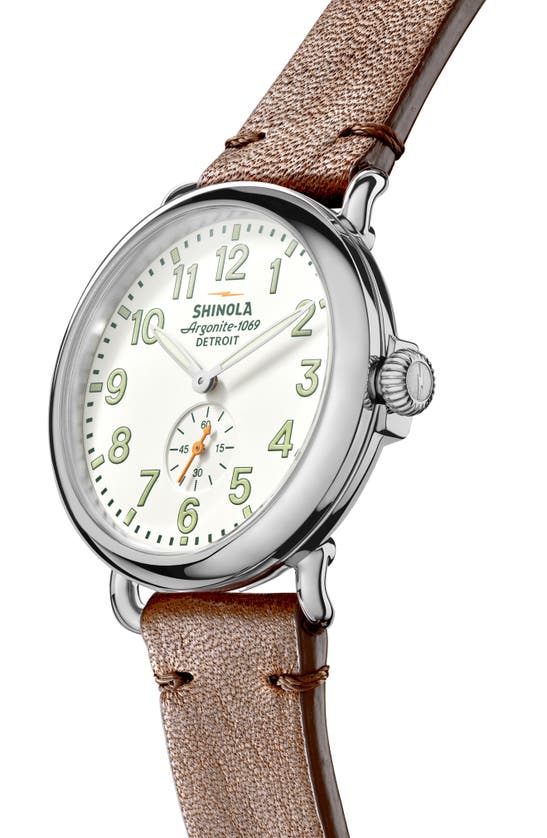 Shop Shinola The Runwell Sub Second Leather Strap Watch, 41mm In Alabaster