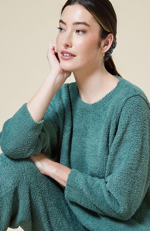 Softies Solid Marshmallow Reverse Seam Crew Neck Lounge Set With Bracelet Sleeve In Dusty Green