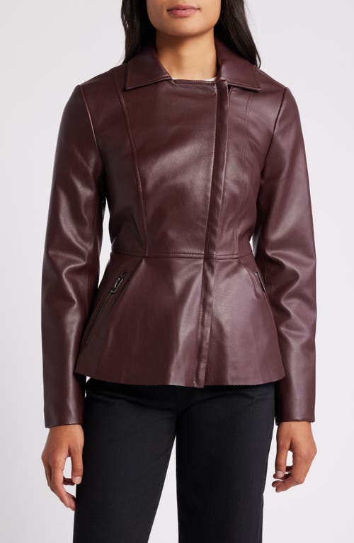 Via Spiga Peplum Faux Leather Moto Jacket in Burgundy 