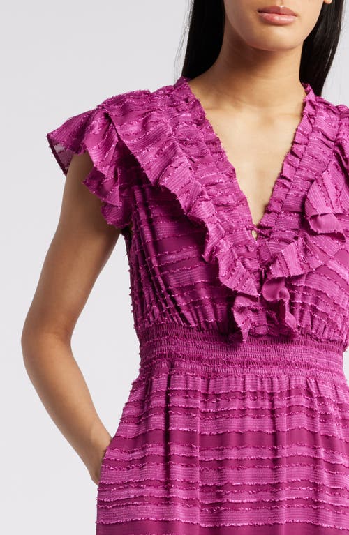 Shop Chelsea28 Ruffle Detail Textured Stripe Dress In Magenta