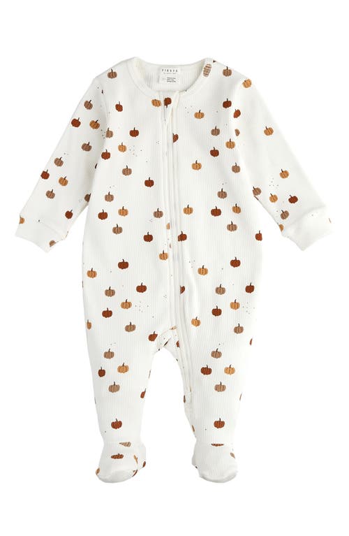 Shop Pl Baby By Petit Lem Firsts By Petit Lem Pumpkin Print Cotton Rib Footed One-piece Pajamas In Off White