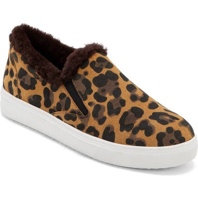 Blondo Gia Faux Fur Trim Waterproof Slip-On Sneaker, Beige