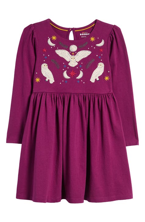 Kids' Owl Appliqué Long Sleeve Jersey Dress (Toddler, Little Kid & Big Kid)