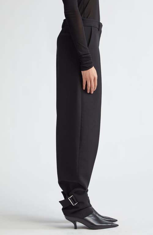 Shop Totême Toteme Slouch Buckle Barrel Leg Wool Blend Trousers In Black