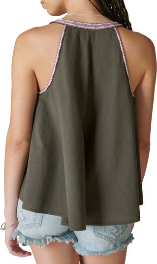 Lucky Brand Embroidered Cotton Blend Tank