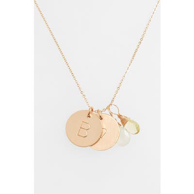 Nashelle Aqua Chalcedony, Lemon Quartz, Initial & Heart 14K-Gold Fill Disc Necklace