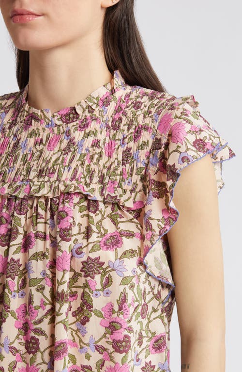 Shop Cleobella Virginia Floral Print Smocked Ruffle Organic Cotton Top In Kaia Print