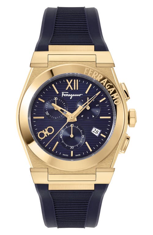 FERRAGAMO Vega Chronograph Silicone Strap Watch, 42mm in Ip Yellow Gold at Nordstrom