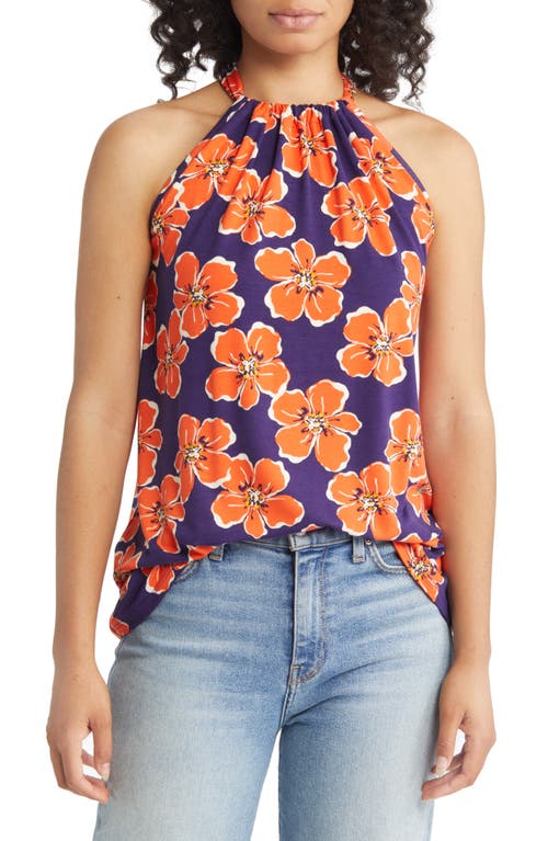 Loveappella Floral Print Tank Navy/Coral at Nordstrom,
