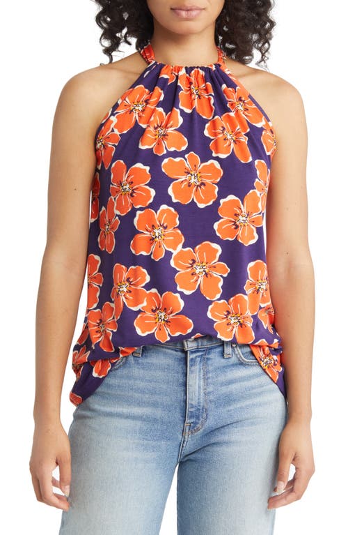 Loveappella Floral Print Tank In Navy/coral