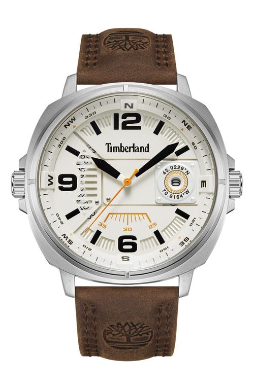 Timberland Breakheart Leather Strap Watch, 47mm in Brown Dark at Nordstrom