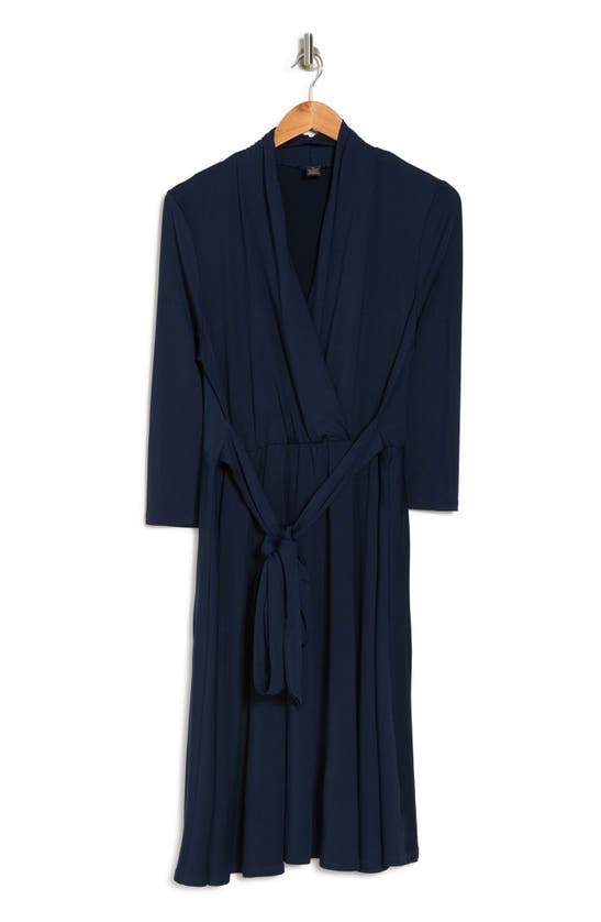 Love By Design Prescott Three-quarter Sleeve Faux Wrap Dress In Navy Blazer