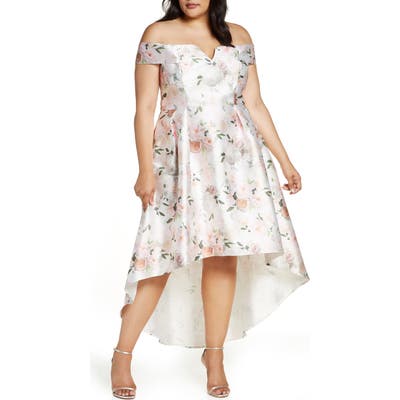 Plus Size Chi Chi London Meera Off The Shoulder High/low Dress, White