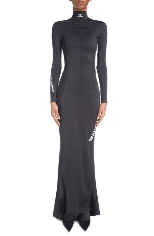 Balenciaga Cutout Back Long Sleeve Technical Jersey Gown in Black at Nordstrom, Size 10 Us