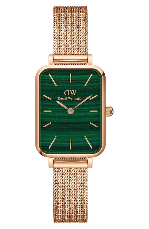 Shop Daniel Wellington Quadro Melrose Mesh Strap Watch, 20mm X 26mm In Rose Gold/green