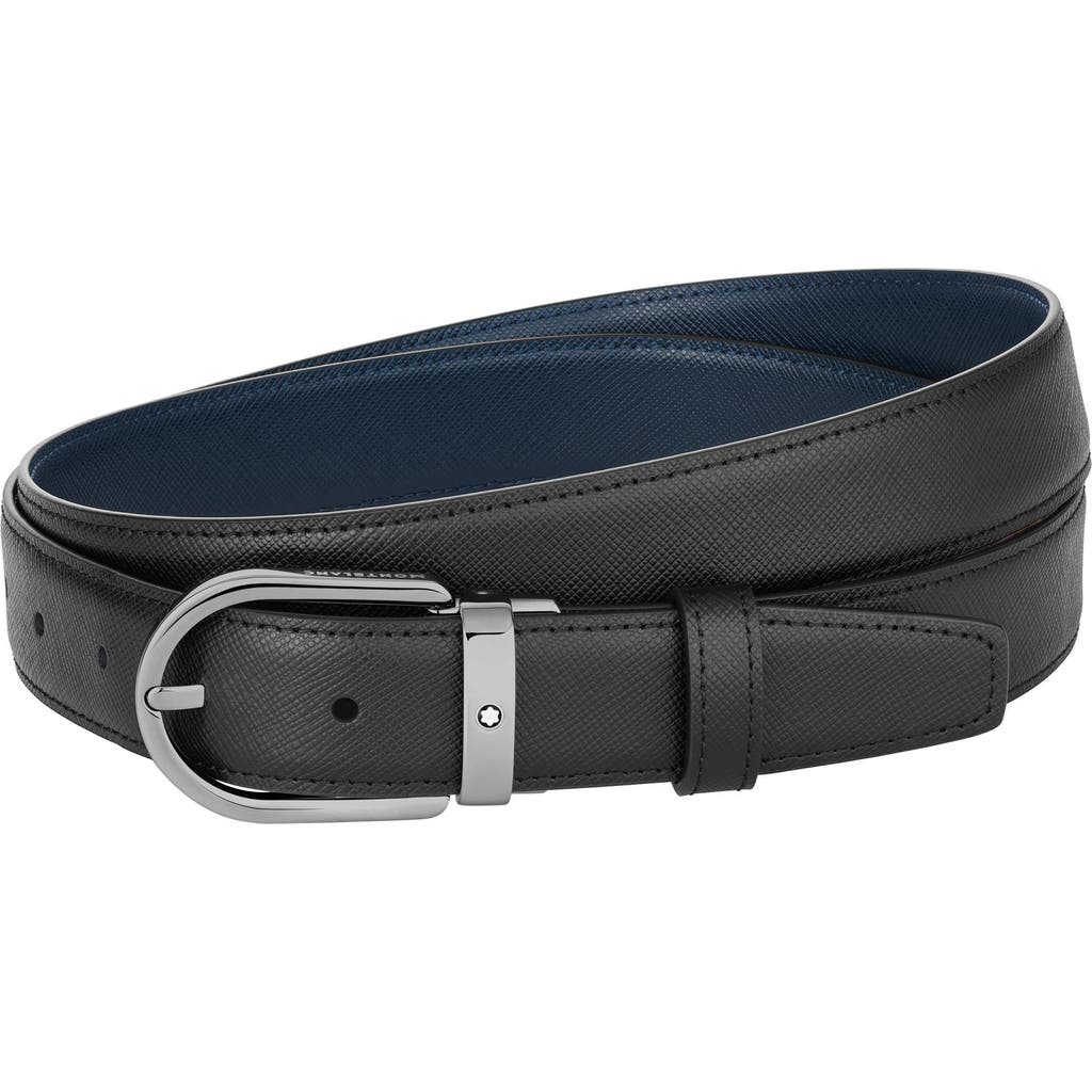 Montblanc Horseshoe Buckle Reversible Leather Belt in Black Blue