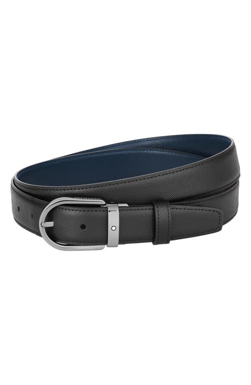 Montblanc Horseshoe Buckle Reversible Leather Belt in Black Blue
