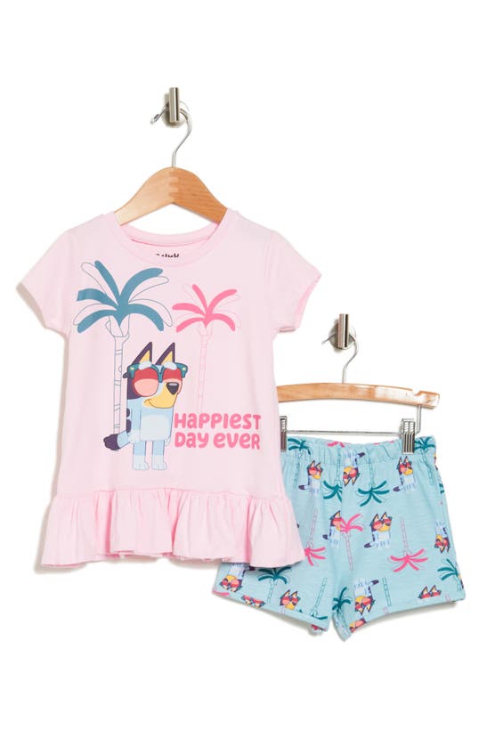 Dreamwave Kids' Bluey® Peplum T-shirt & Shorts Set In Pink
