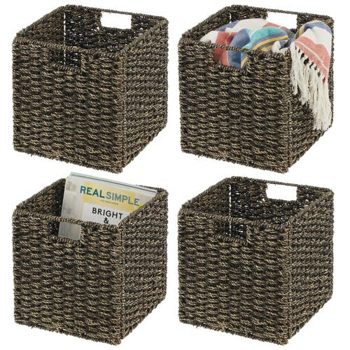 Shop Mdesign Seagrass Woven Cube Bin Basket Organizer, Handles, 4 Pack In Black