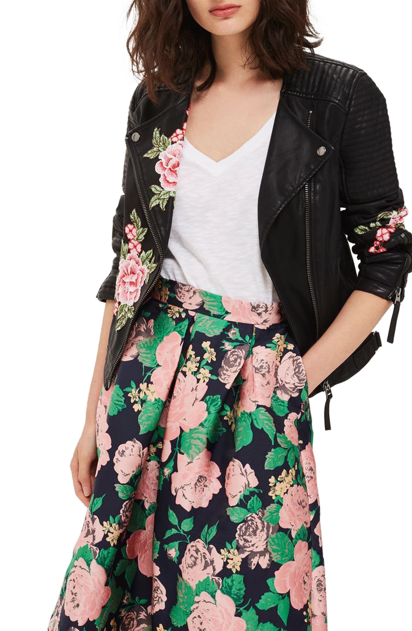 topshop floral leather jacket
