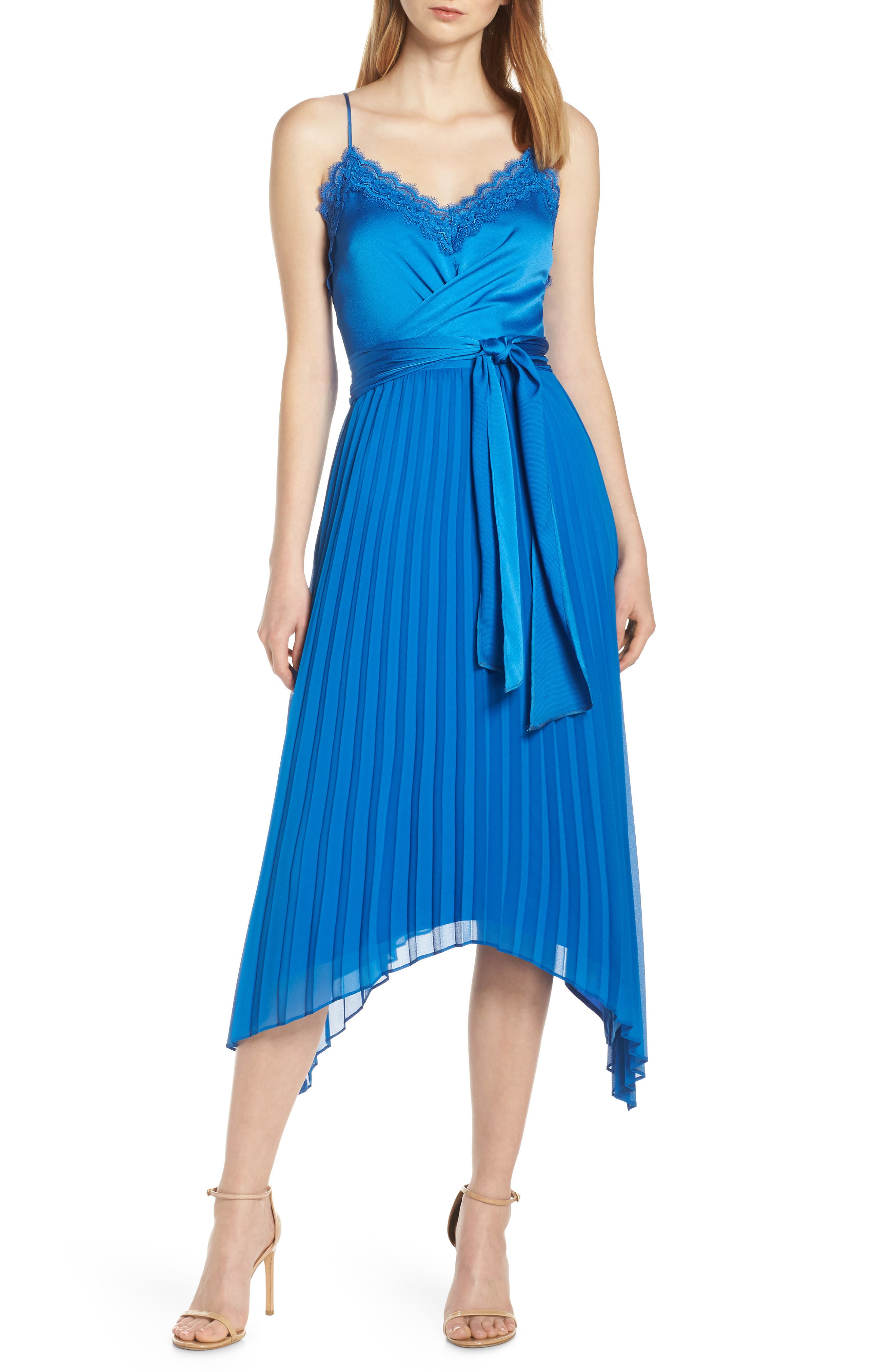 Harlyn Pleated Tie Front Dress, Blue