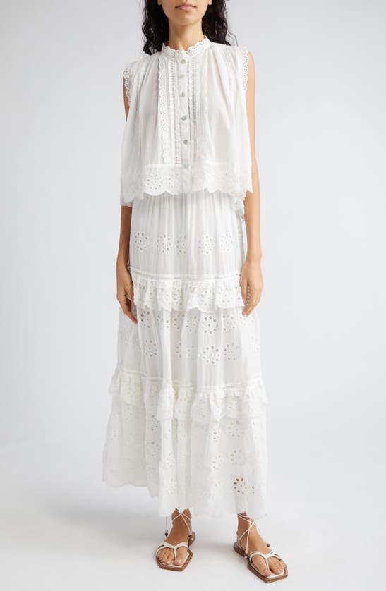 Shop Farm Rio Eyelet Accent Sleeveless High-low Cotton Top In Off-white