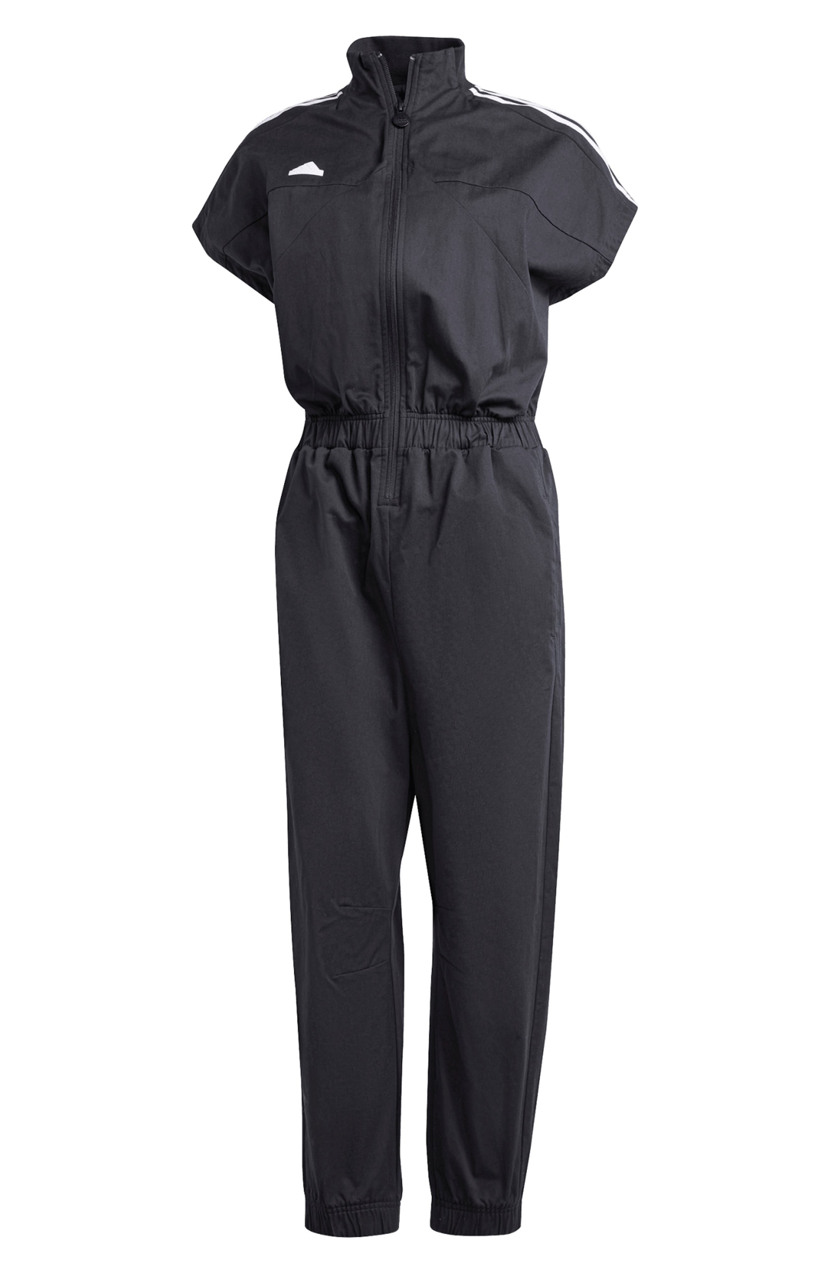 adidas Women s Cotton Relaxed Tiro 3 Stripe Jumpsuit Black Smart Closet