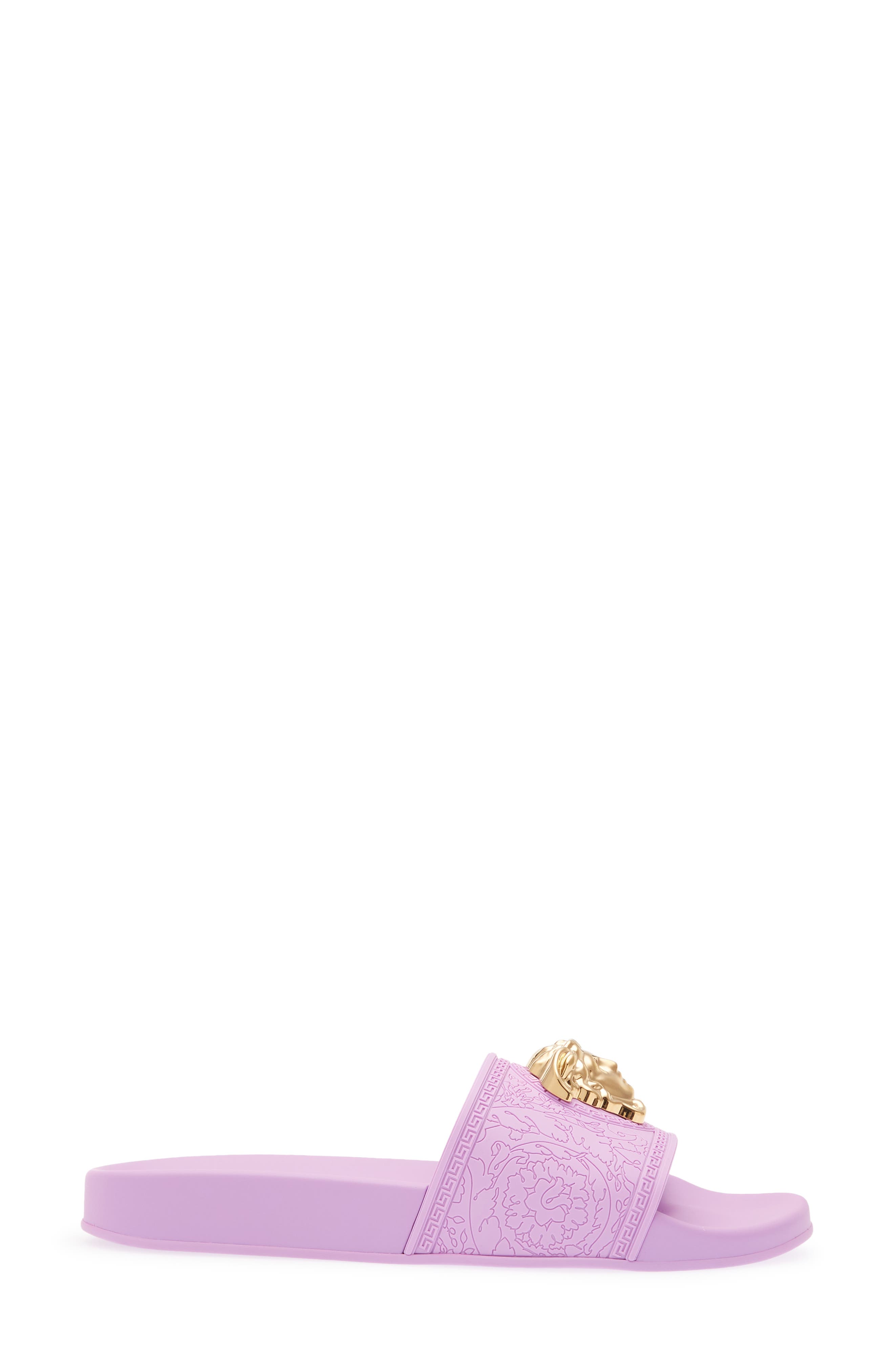 versace pink slides with gold medusa head