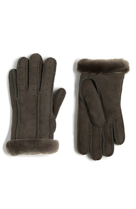 Perforated Genuine Shearling Suede Gloves