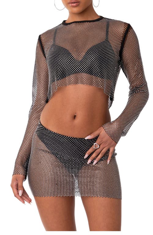 EDIKTED Embellished Sheer Fishnet Crop Top Silver at Nordstrom,