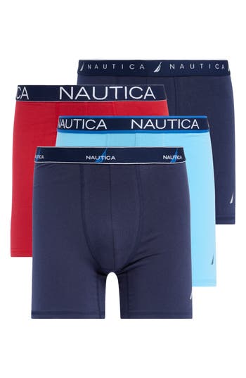 Shop Nautica 4-pack Assorted Stretch Cotton Boxer Briefs In Peacoat/alaskan Blue/