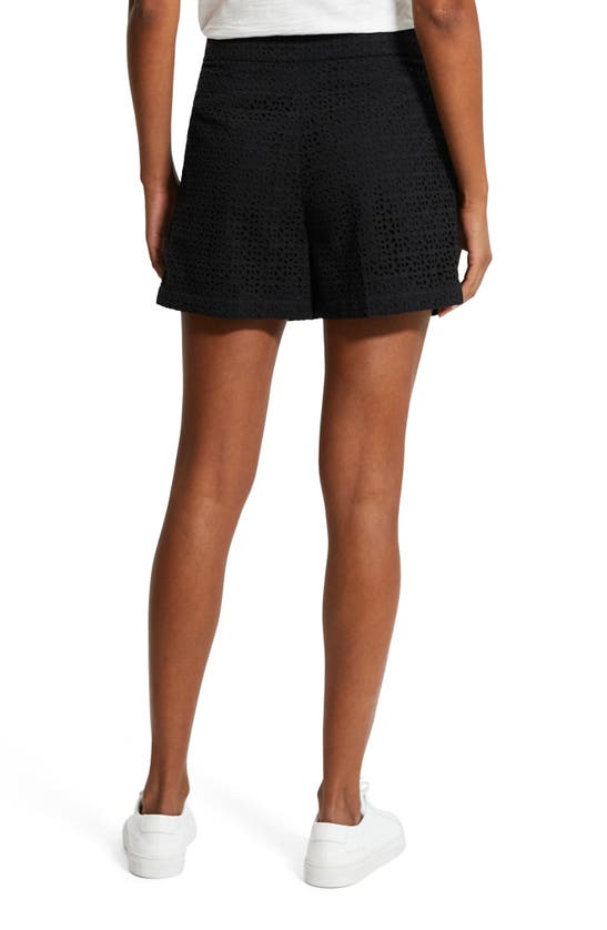 Shop Theory Pleated Eyelet Detail Cotton Shorts In Black