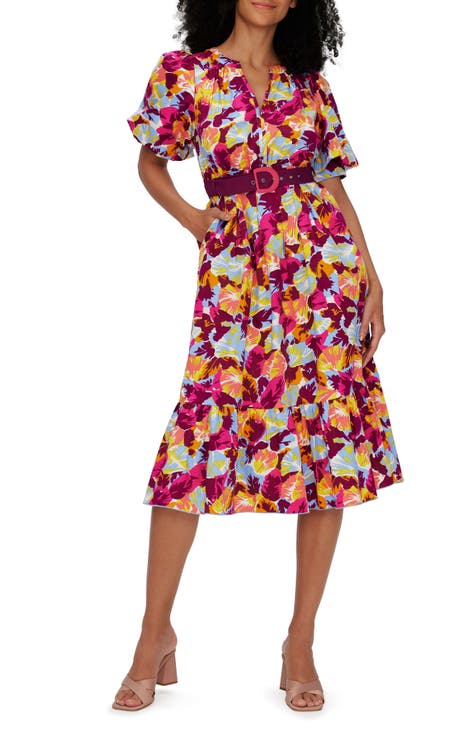 Polina Floral Belted Stretch Cotton Dress