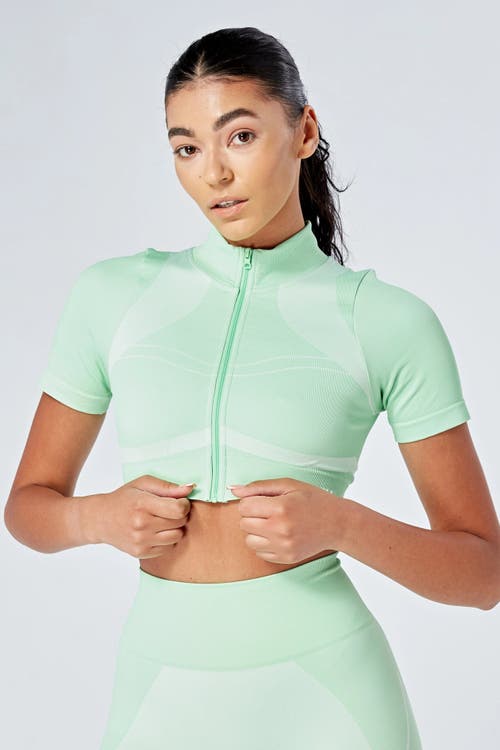 Shop Twill Active Recycled Color Block Zip-up Crop Top In Green