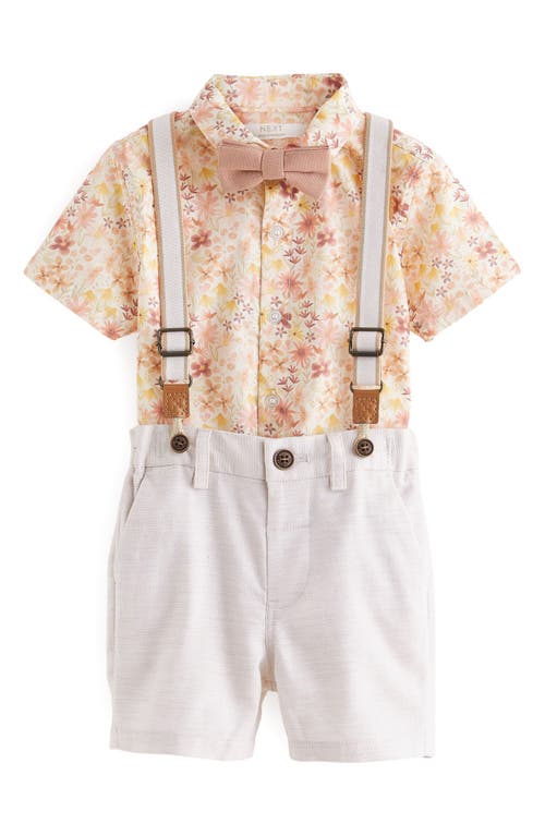 Shop Next Kids' Floral Shirt, Shorts, Tie & Suspenders Set In Pink