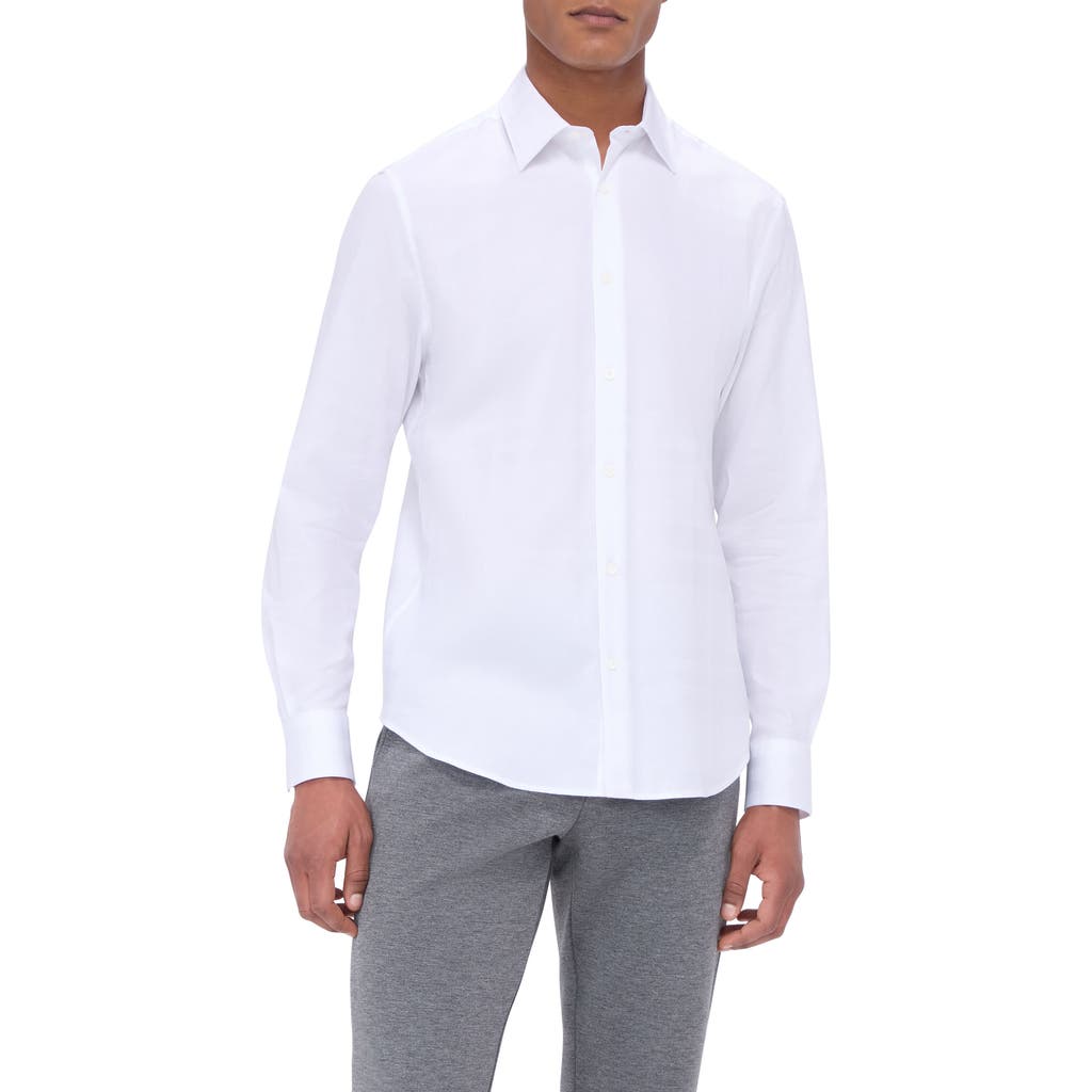 Bugatchi Julian Shaped Fit Solid Cotton Button-Up Shirt in White