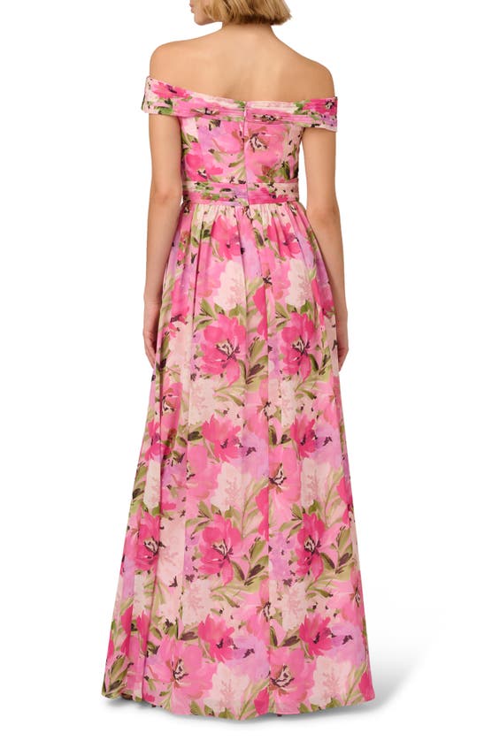 Shop Adrianna Papell Floral Off The Shoulder Gown In Pink Multi