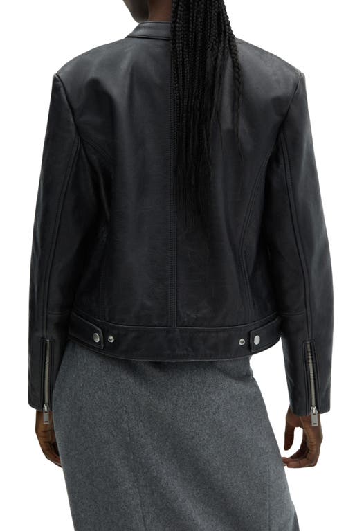 Shop Mango Leather Biker Jacket In Black