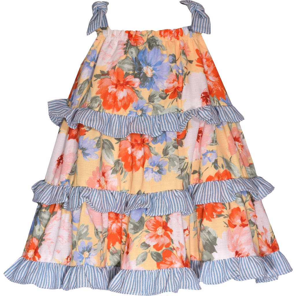 Bonnie Jean Floral Float Chambray Dress In Blue