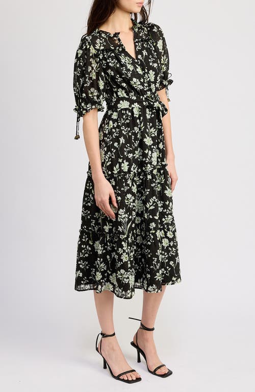 Shop En Saison Emory Floral Print Midi Dress In Black Pear