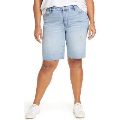Plus Size Habitual Raw Hem Denim Bermuda Shorts, Blue
