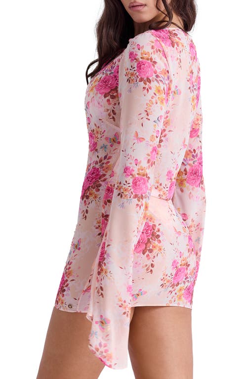 House Of Cb Oceana-a Sheer Long Sleeve Cover-up Minidress In Floral Print