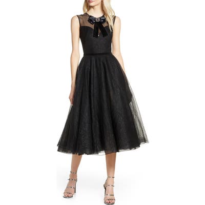 Bronx And Banco Lou Lou Sparkle Flecked Midi Cocktail Dress, Black