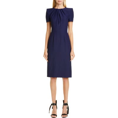 Alexander Mcqueen Pleated Sheath Dress, 6 IT - Blue