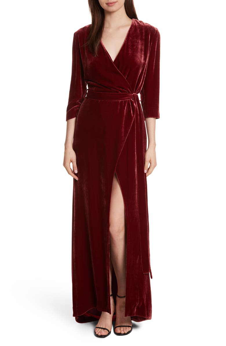 L'AGENCE Rosalind Velvet Maxi Wrap Dress | Nordstrom