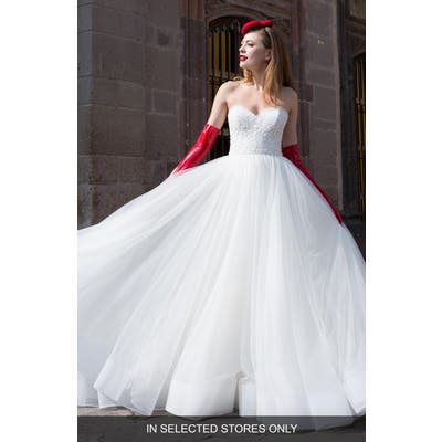 Watters Zarah Beaded Silk Lace & Tulle Strapless Ballgown, Size - Ivory